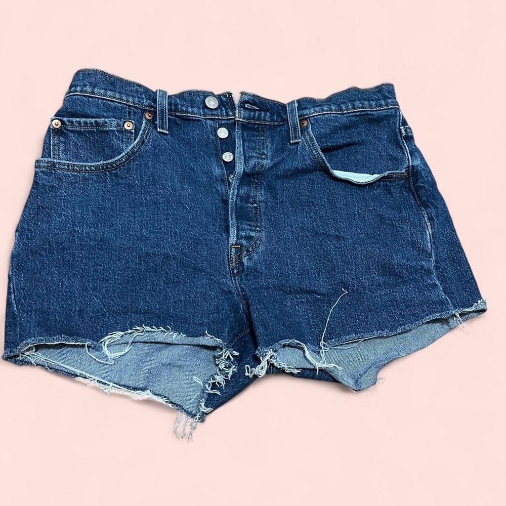 Levi's 501 high rise cut-off denim dark blue jean shorts size 31 womens